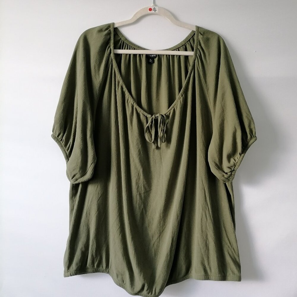 Torrid Womens Olive Green Round Neck Balloon Sleeve Oversized Blouse Top Size 2X